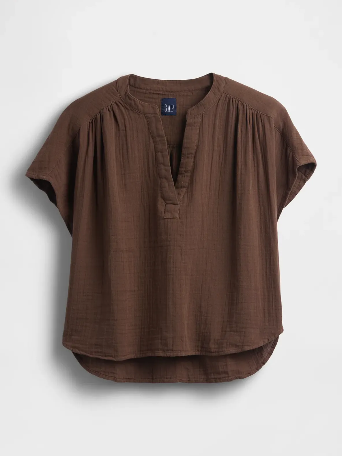 Cotton Gauze Oversized Split-Neck Top