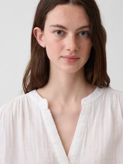 Cotton Gauze Oversized Split-Neck Top