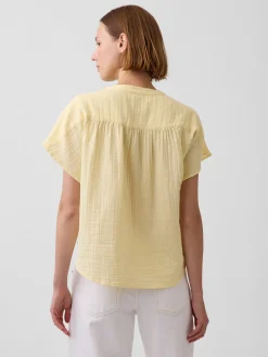 Cotton Gauze Oversized Split-Neck Top