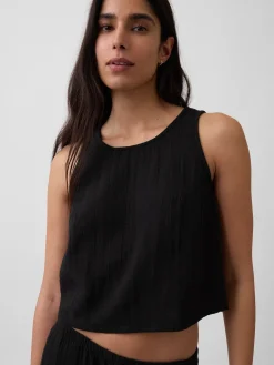 Cotton Gauze Racer Shell Tank Top