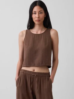 Cotton Gauze Racer Shell Tank Top