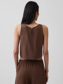 Cotton Gauze Racer Shell Tank Top