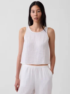Cotton Gauze Racer Shell Tank Top