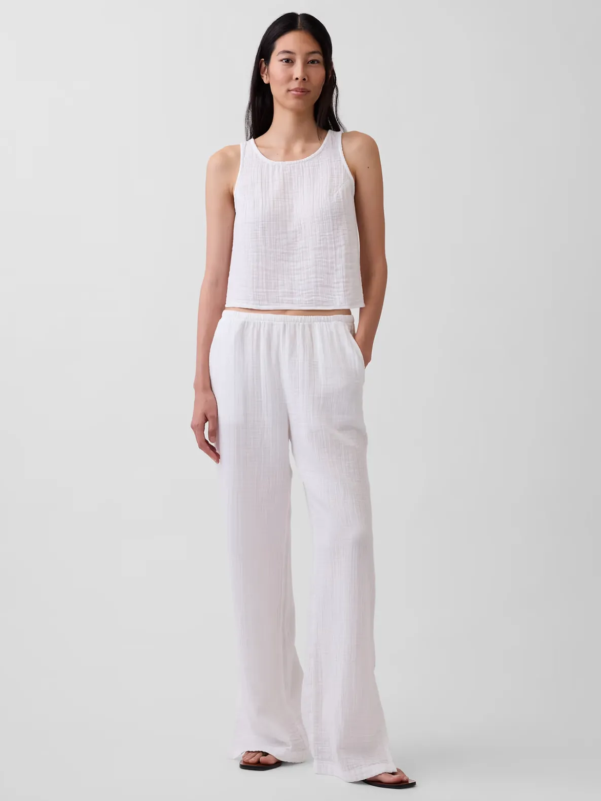 Cotton Gauze Racer Shell Tank Top
