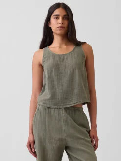 Cotton Gauze Racer Shell Tank Top