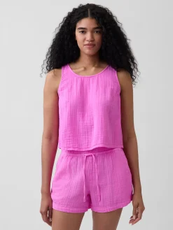 Cotton Gauze Racer Shell Tank Top