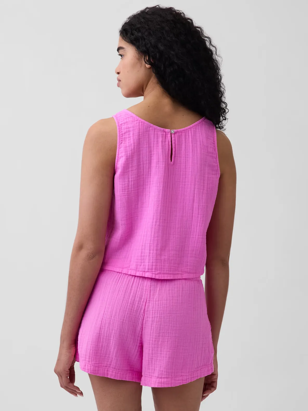 Cotton Gauze Racer Shell Tank Top