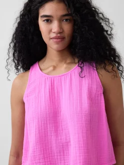 Cotton Gauze Racer Shell Tank Top