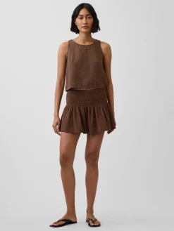 Cotton Gauze Smocked Waist Mini Skort