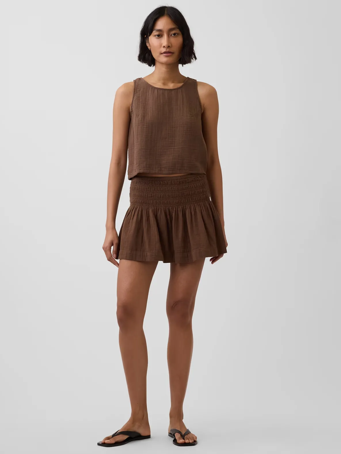 Cotton Gauze Smocked Waist Mini Skort