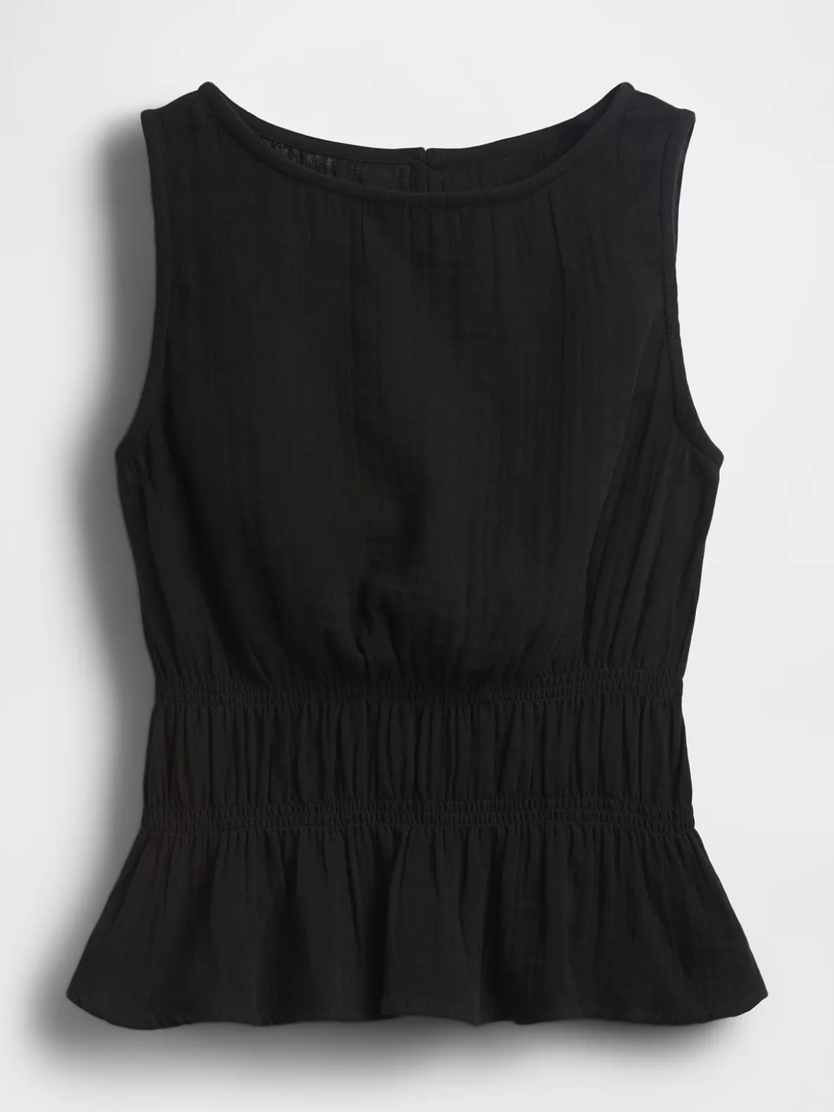 Cotton Gauze Smocked-Waist Peplum Top