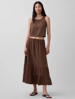 Cotton Gauze Tiered Easy Maxi Skirt