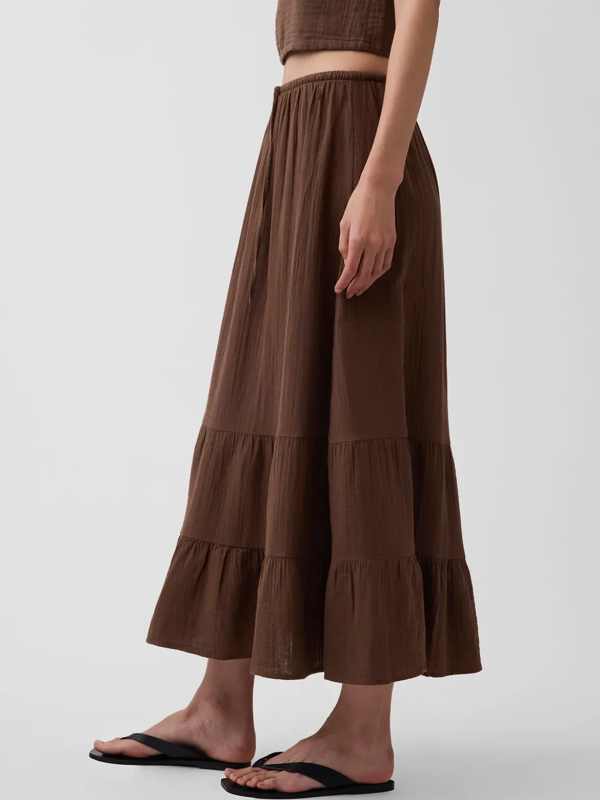 Cotton Gauze Tiered Easy Maxi Skirt