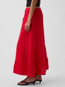 Cotton Gauze Tiered Easy Maxi Skirt