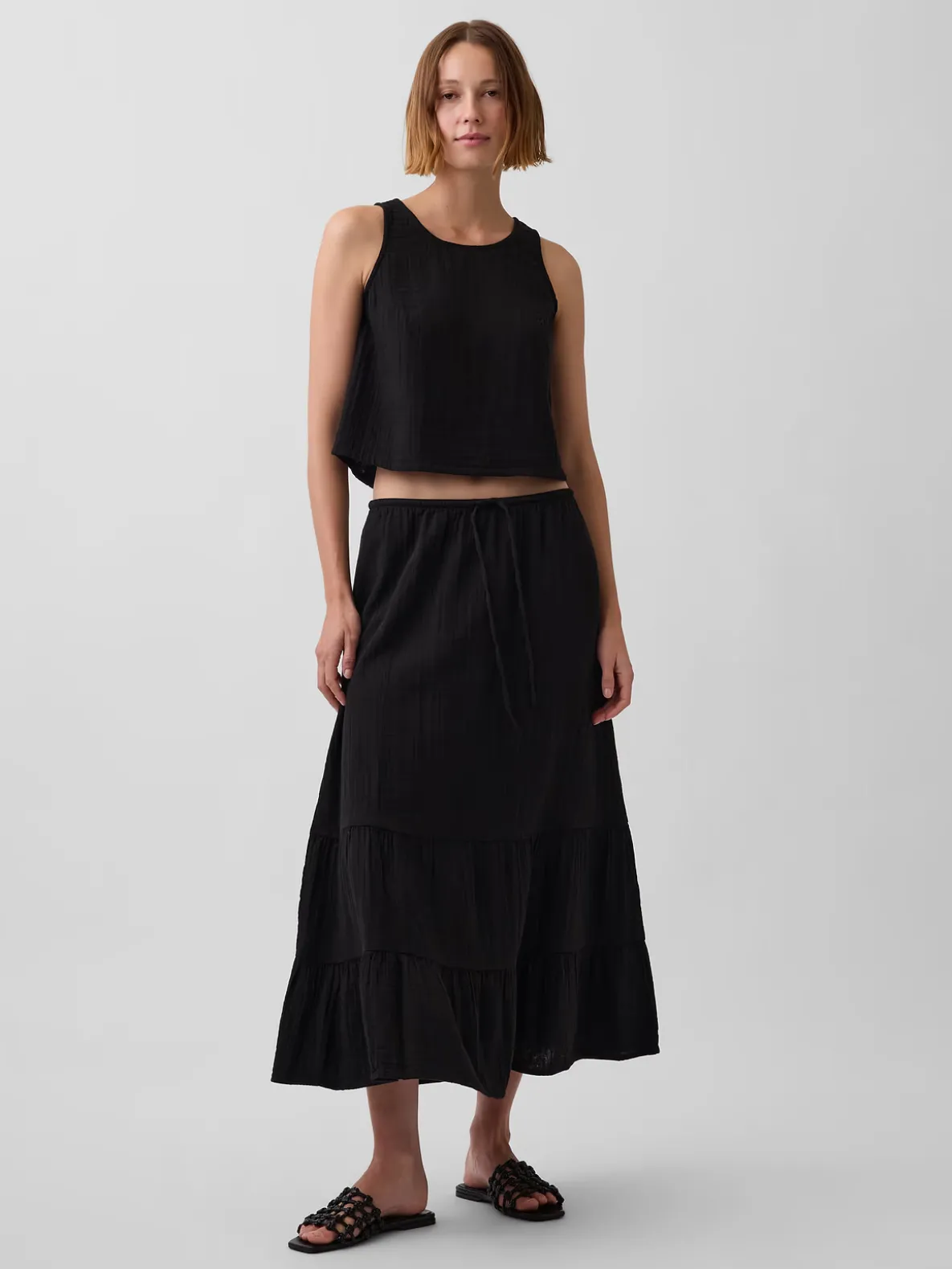 Cotton Gauze Tiered Easy Maxi Skirt