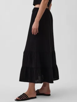 Cotton Gauze Tiered Easy Maxi Skirt