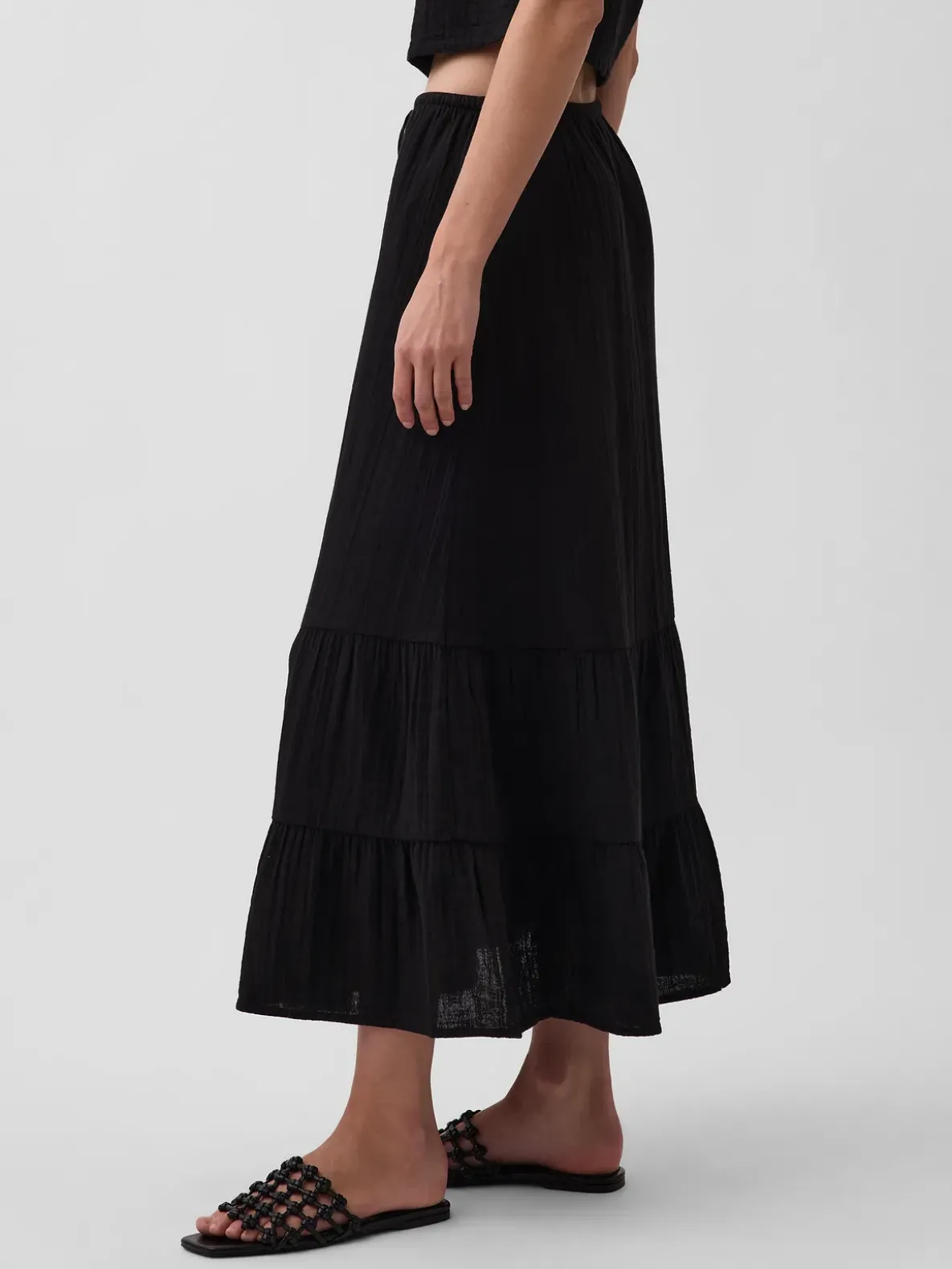 Cotton Gauze Tiered Easy Maxi Skirt
