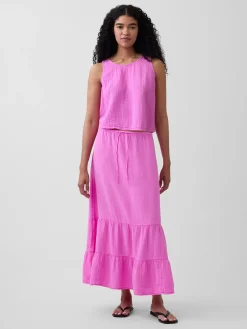 Cotton Gauze Tiered Easy Maxi Skirt