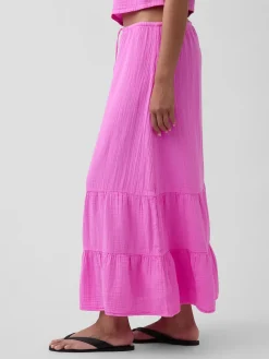 Cotton Gauze Tiered Easy Maxi Skirt