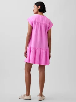 Cotton Gauze V-Neck Tunic Dress