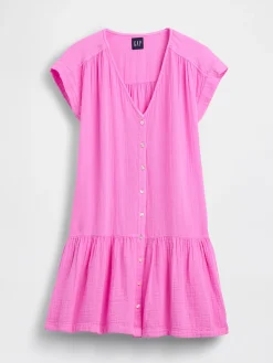 Cotton Gauze V-Neck Tunic Dress