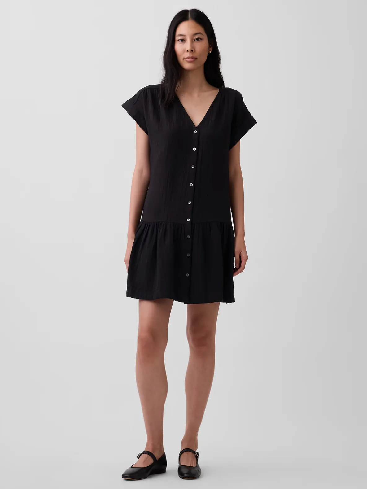 Cotton Gauze V-Neck Tunic Dress