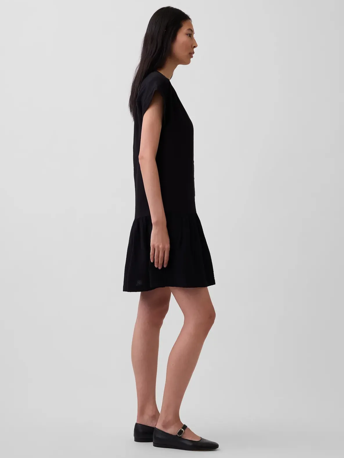 Cotton Gauze V-Neck Tunic Dress
