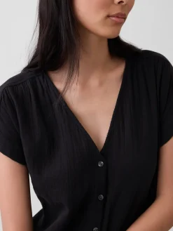Cotton Gauze V-Neck Tunic Dress