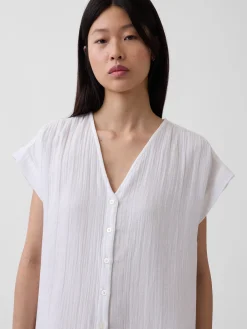 Cotton Gauze V-Neck Tunic Dress