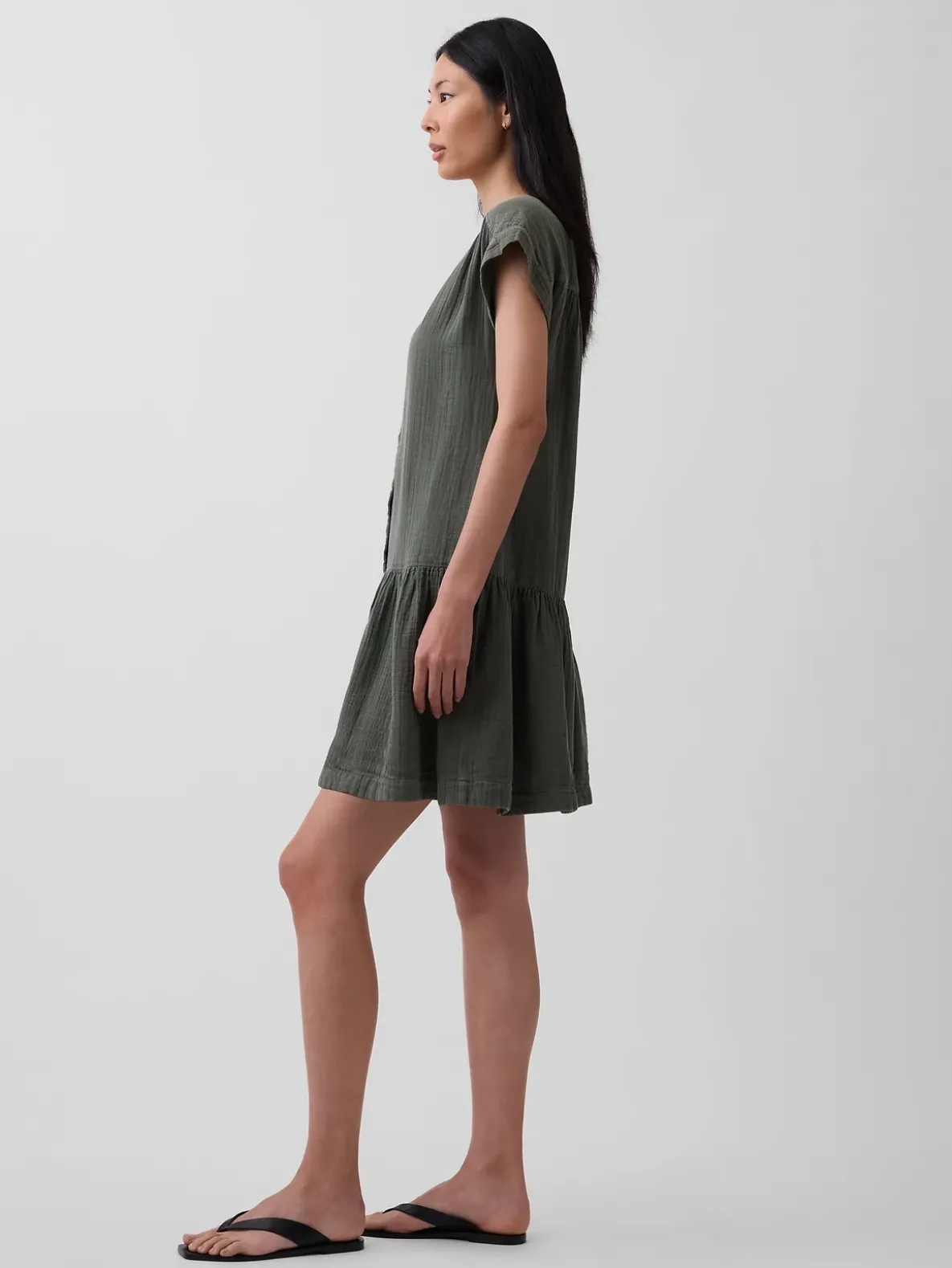 Cotton Gauze V-Neck Tunic Dress