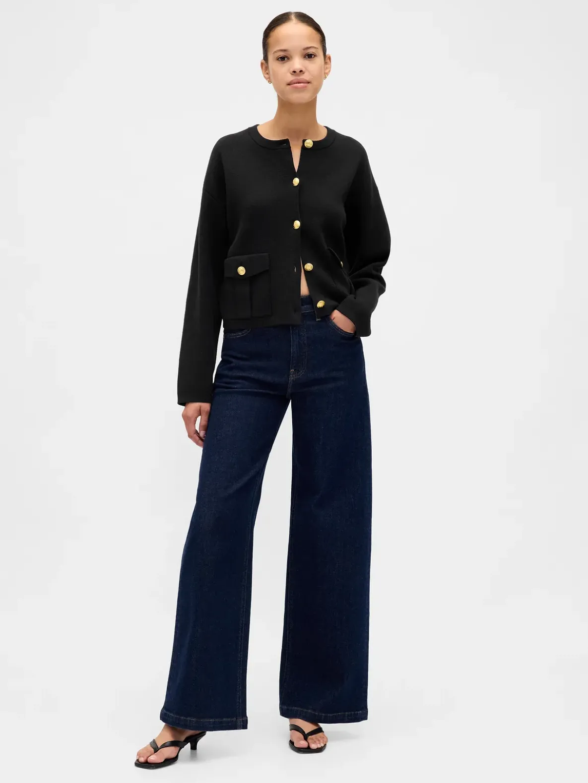 Cotton-Blend Pocket Cardigan Sweater