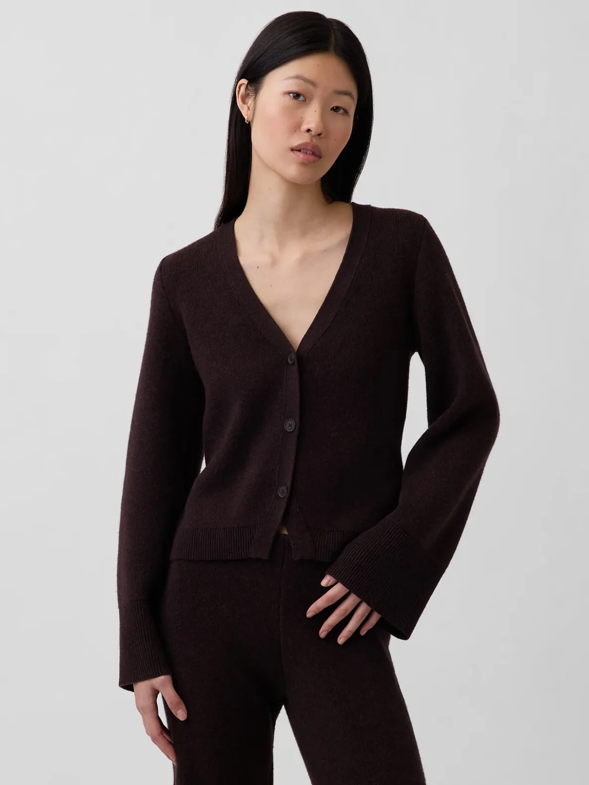 Cotton-Blend Relaxed V-Neck Cardigan Sweater