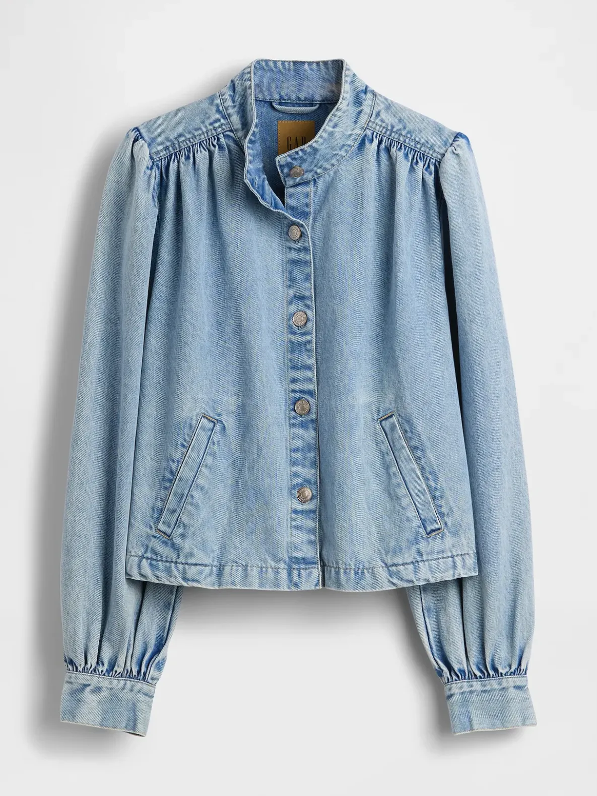 Denim Balloon-Sleeve Crop Swing Jacket