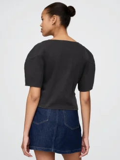 Denim Barrel-Sleeve Crop Shirt