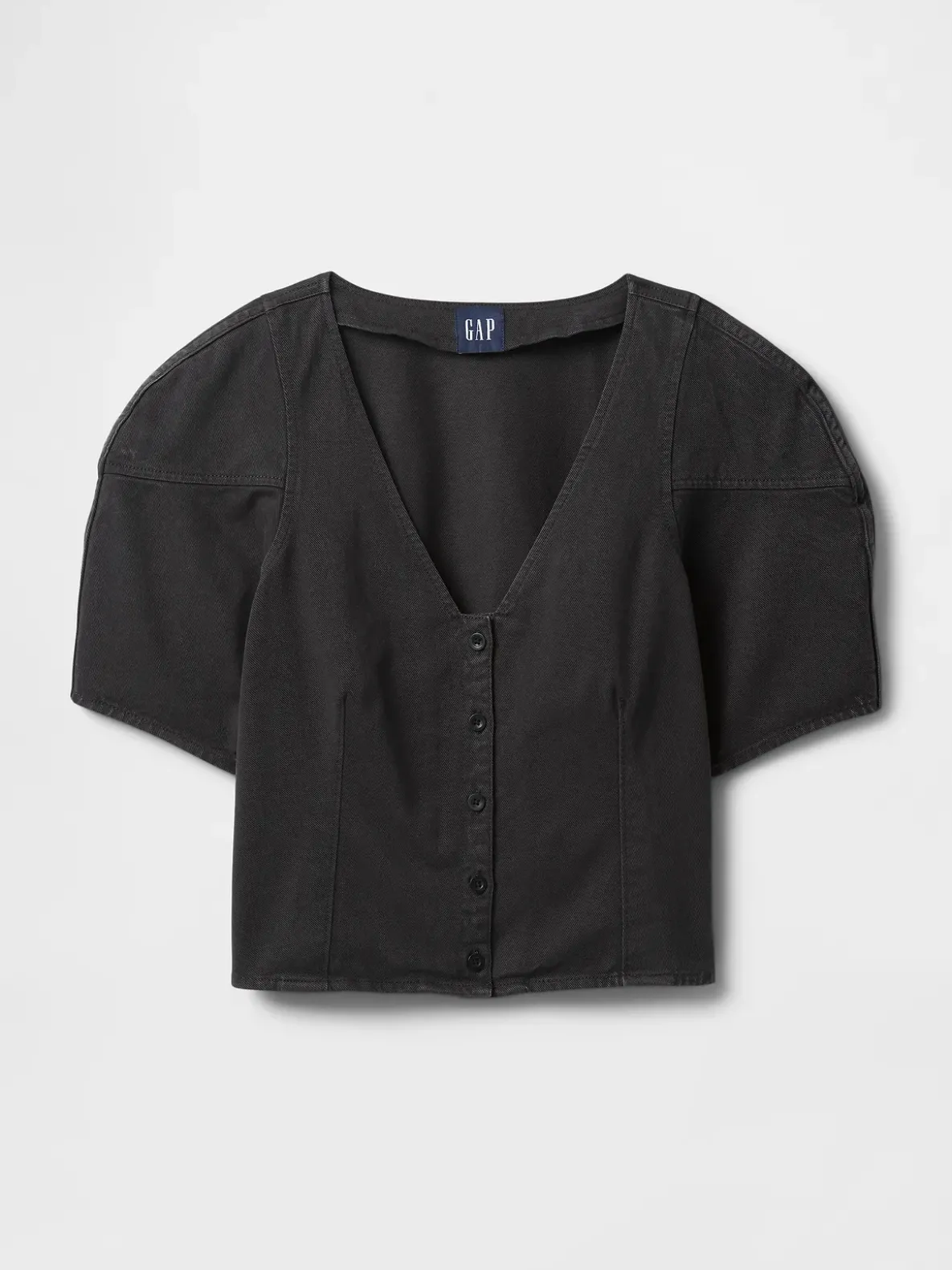 Denim Barrel-Sleeve Crop Shirt