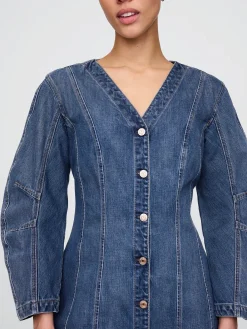 Denim Barrel-Sleeve Mini Dress
