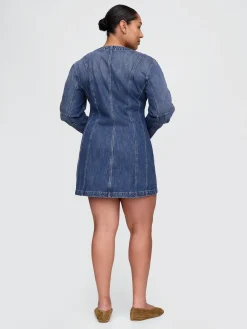 Denim Barrel-Sleeve Mini Dress