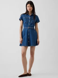 Denim Belted Mini Shirtdress