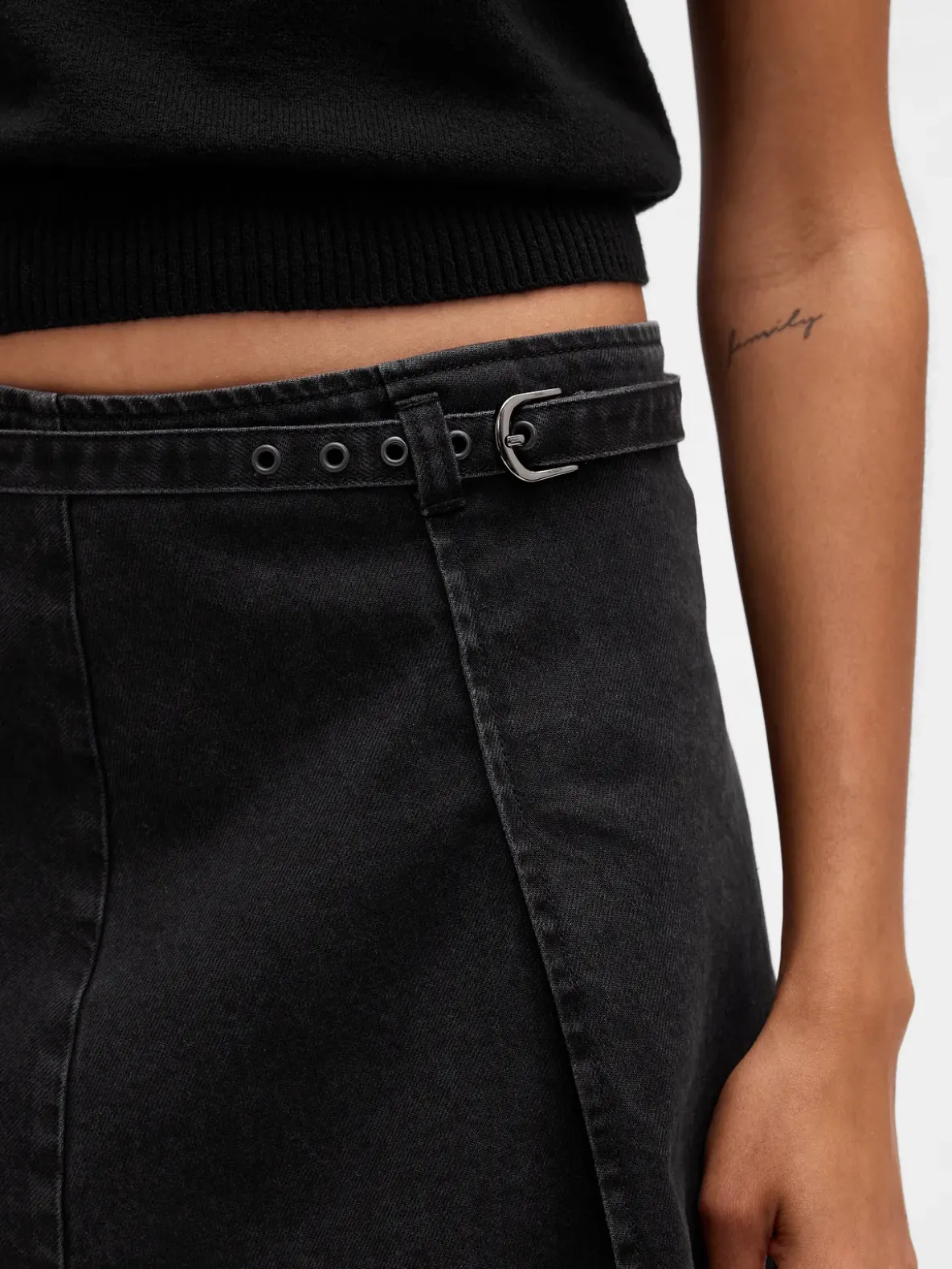 Denim Belted Mini Skirt