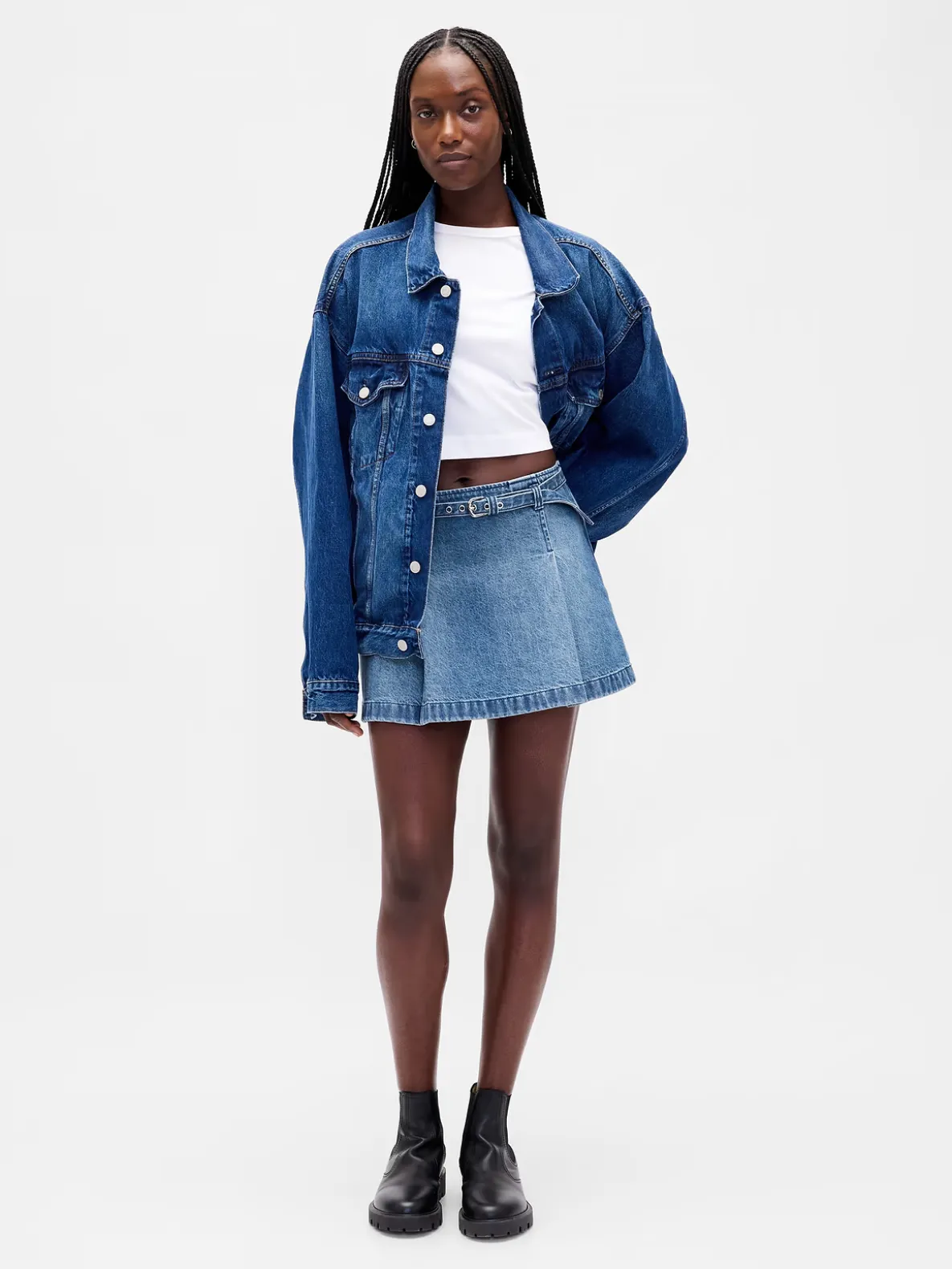 Denim Belted Mini Skirt