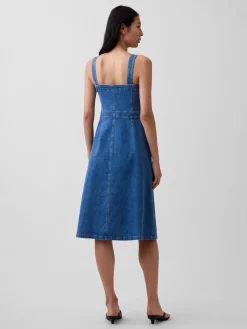 Denim Button-Front Midi Dress