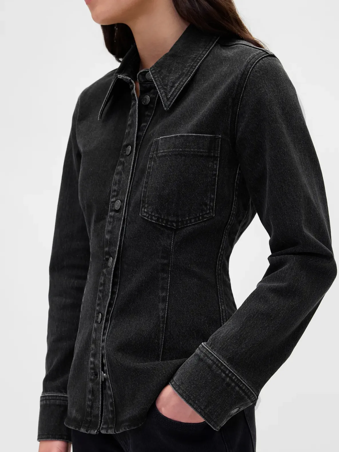 Denim Cinch-Seam Shirt