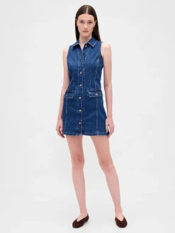 Denim Collared Mini Shift Dress
