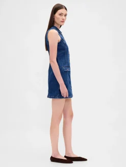 Denim Collared Mini Shift Dress