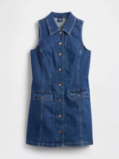 Denim Collared Mini Shift Dress
