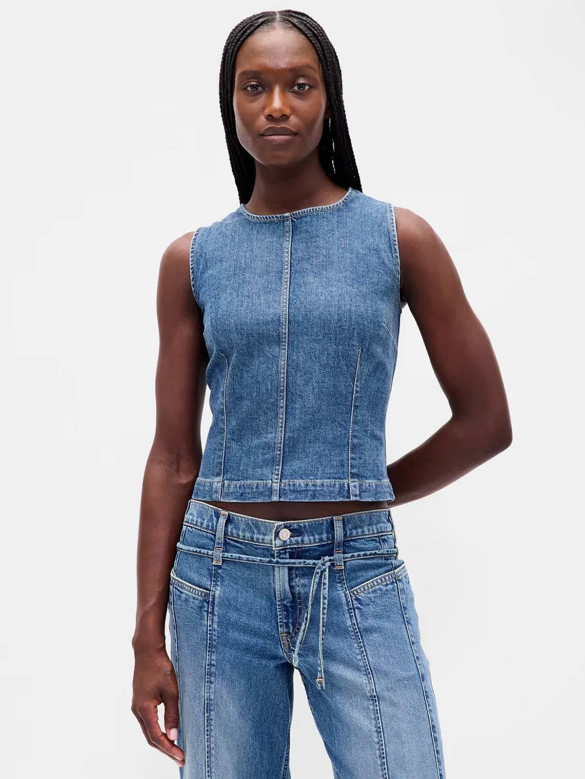 Denim Crop Shell Tank Top