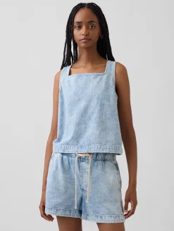 Denim Crop Shell Tank Top