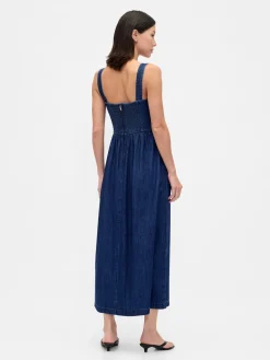 Denim Drop-Waist Corset Midi Dress
