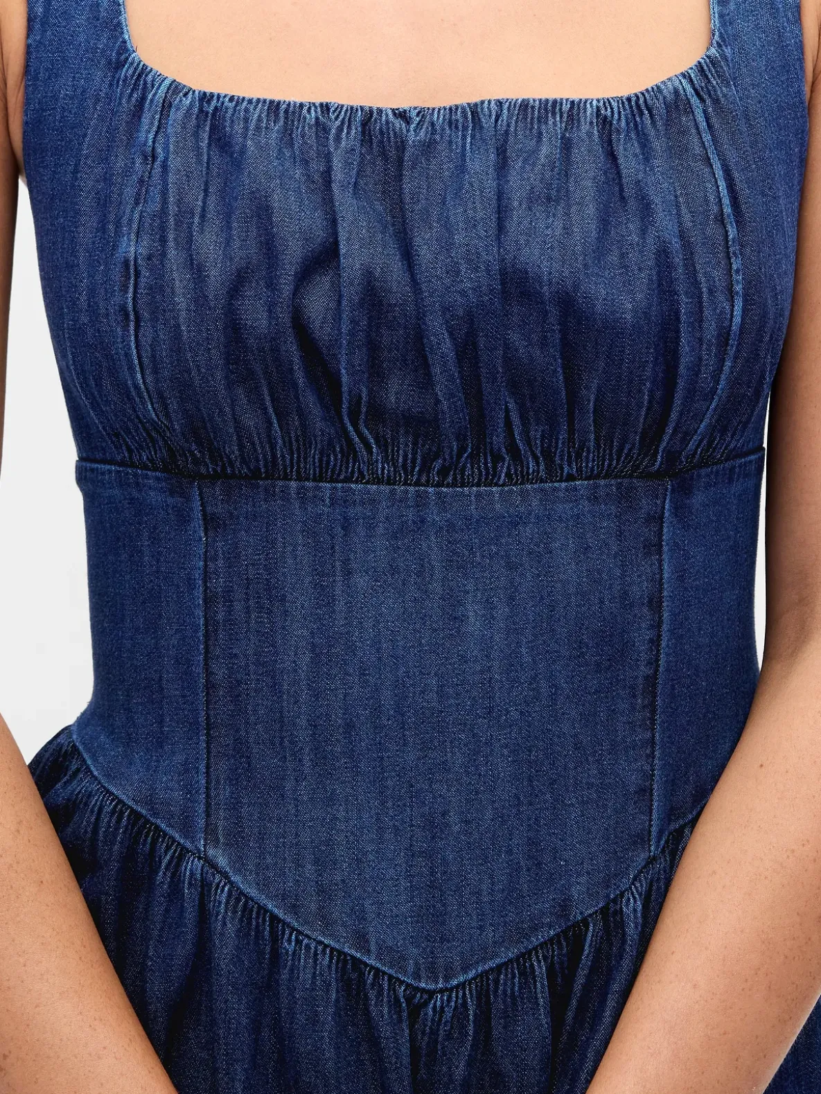 Denim Drop-Waist Corset Midi Dress