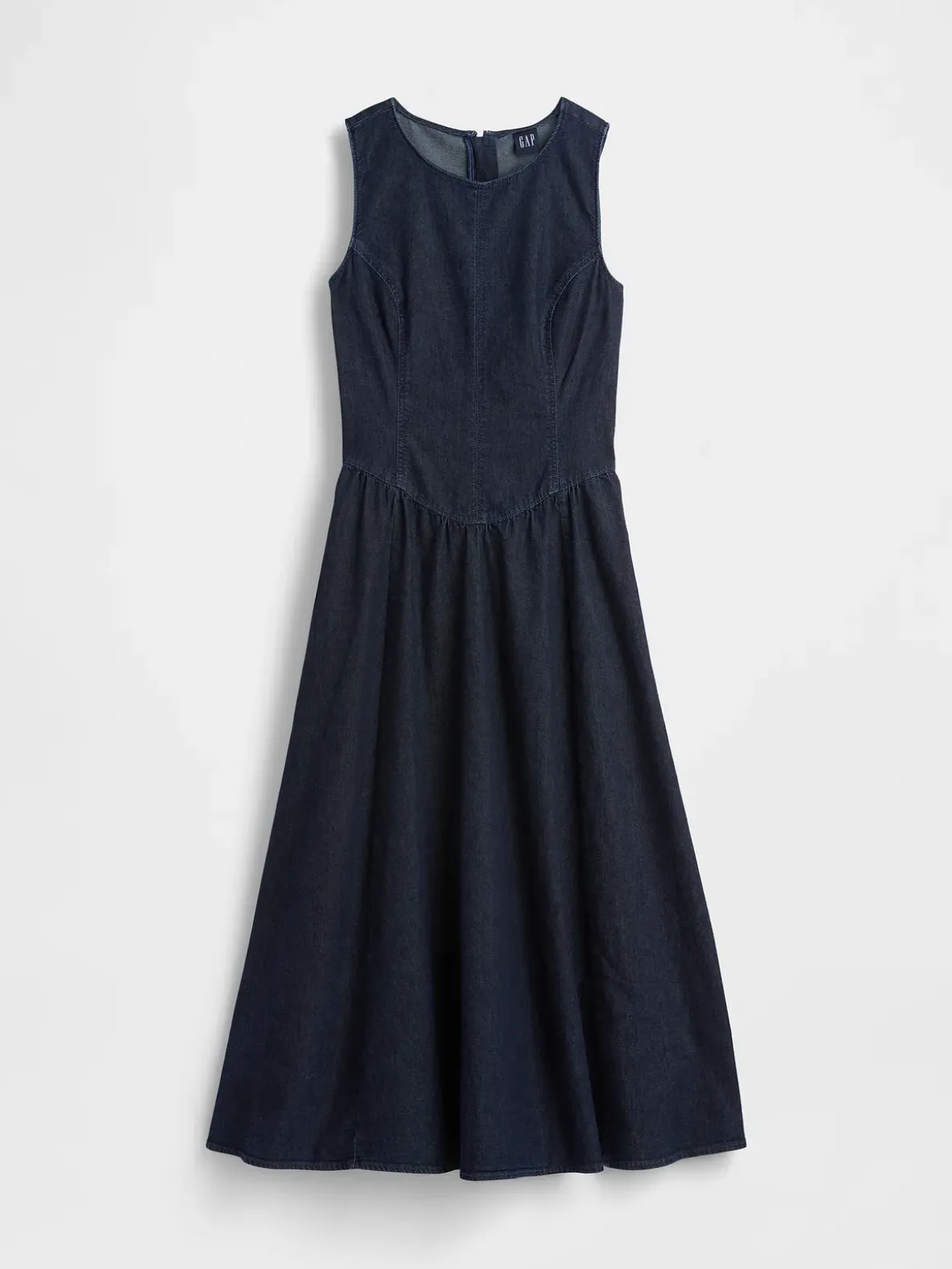 Denim Drop-Waist Midi Dress